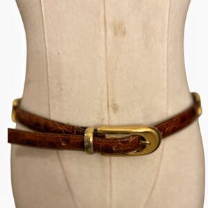 Women’s Made in France Brown Crocodile X Brass Accents Belt